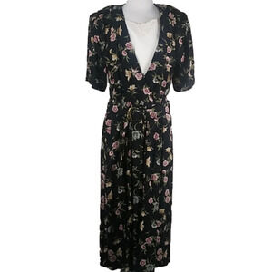 S.L. Fashions Vintage Black Multicolor Floral Short Sleeve Prairie Maxi Dress